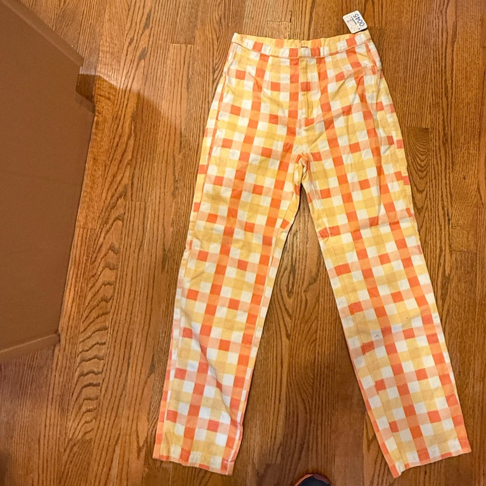 NWT FREE people, orange and yellow plaid pants size small
